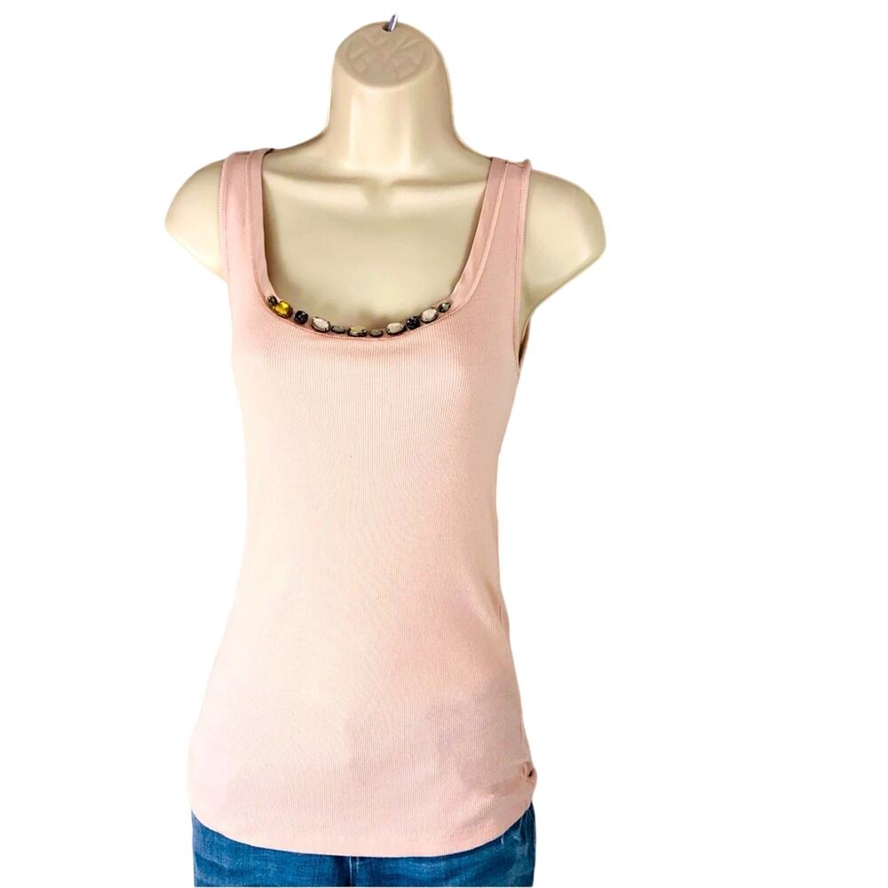 Loft Soft Pink Blush Sleeveless Tank Top Embellished Feminine Scoop Neck - Picture 16 of 16